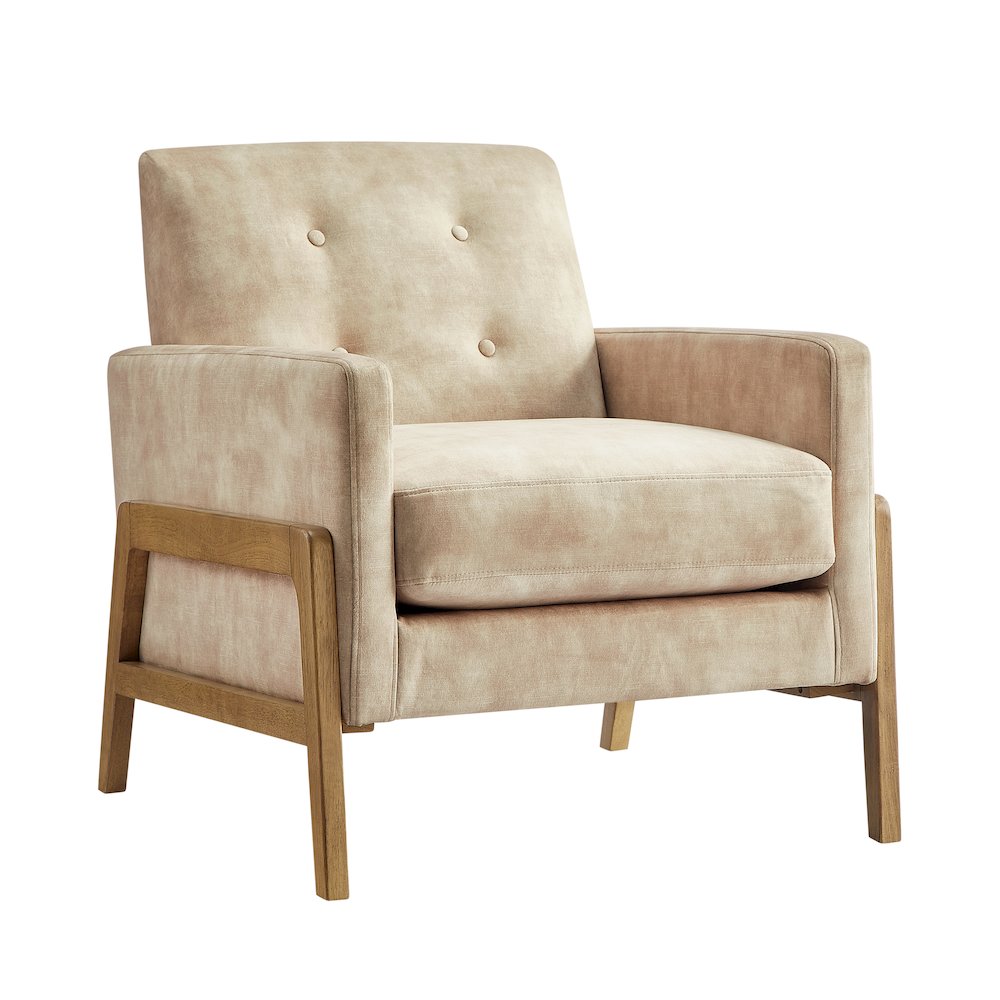 Macon Wood Arm Tufted Back Accent Chair – Sand