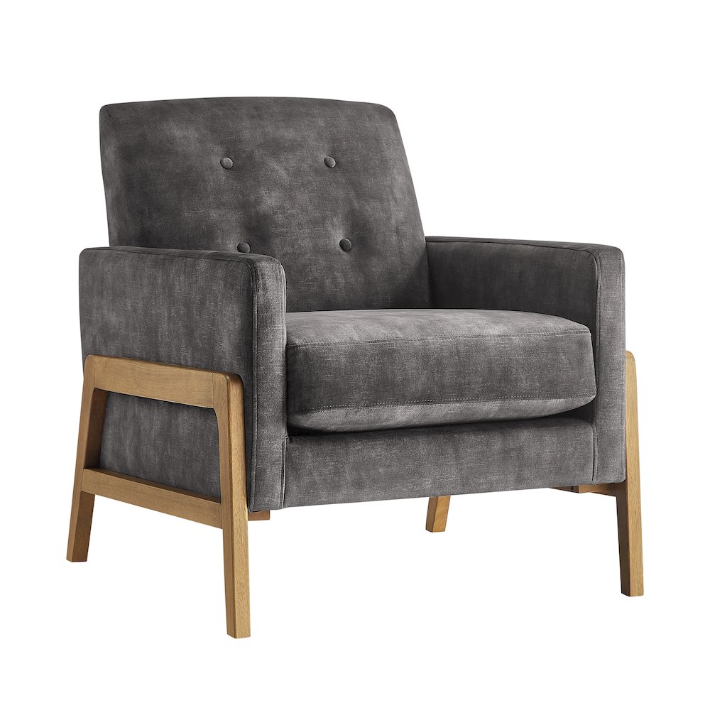 Macon Wood Arm Tufted Back Accent Chair – Coal