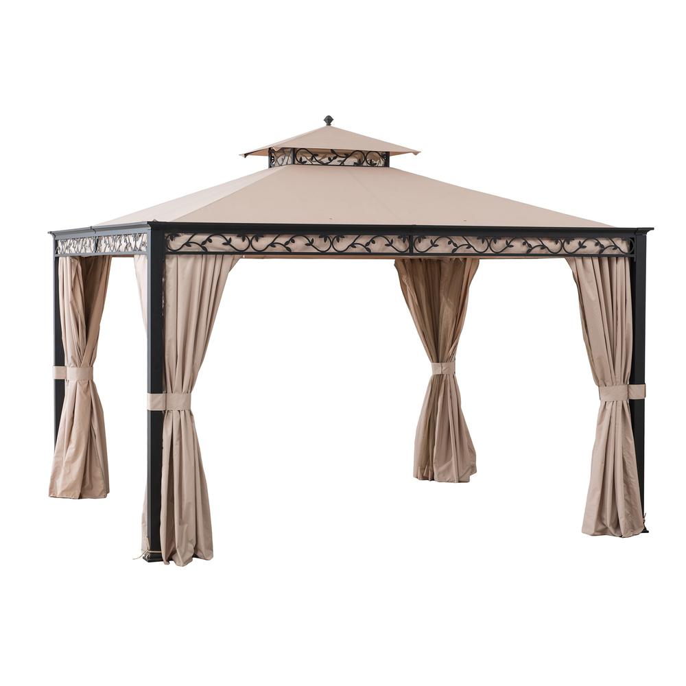 Sunjoy Patio 10 x 12 ft Steel Gazebo with Decorative Vine Frame Detail