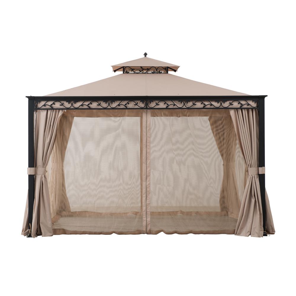 Sunjoy Patio 10 x 12 ft Steel Gazebo with Decorative Vine Frame Detail
