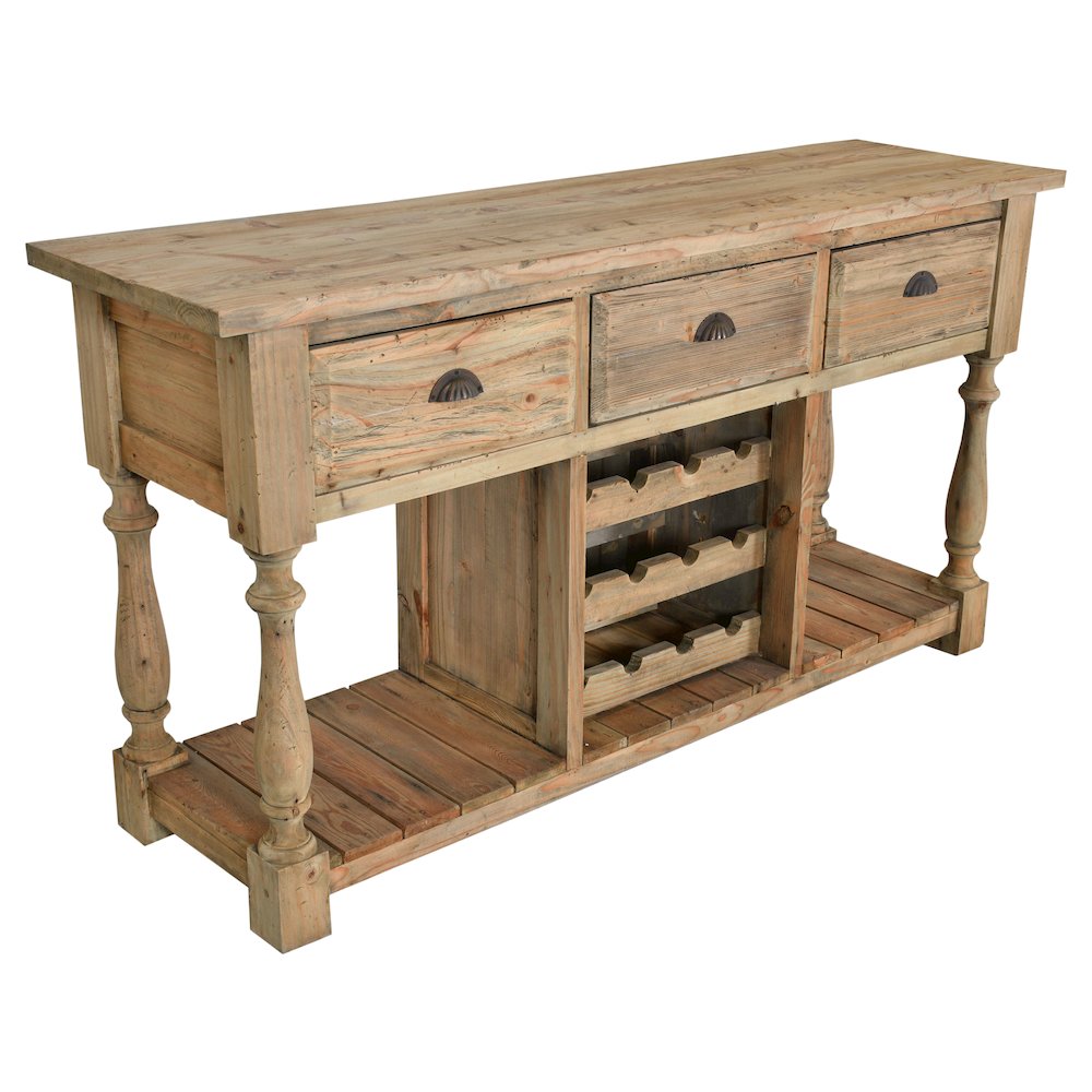 Farmhouse Console with Wine Rack in All Natural Finish