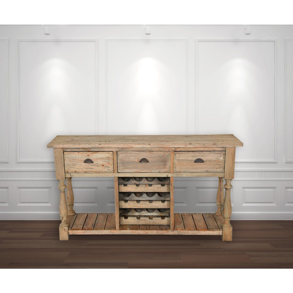 Farmhouse Console with Wine Rack in All Natural Finish