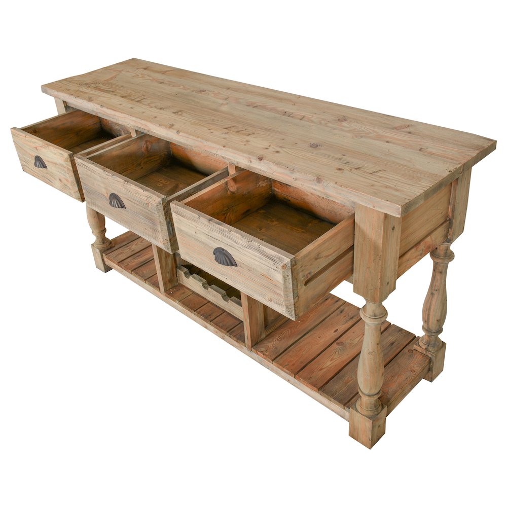 Farmhouse Console with Wine Rack in All Natural Finish