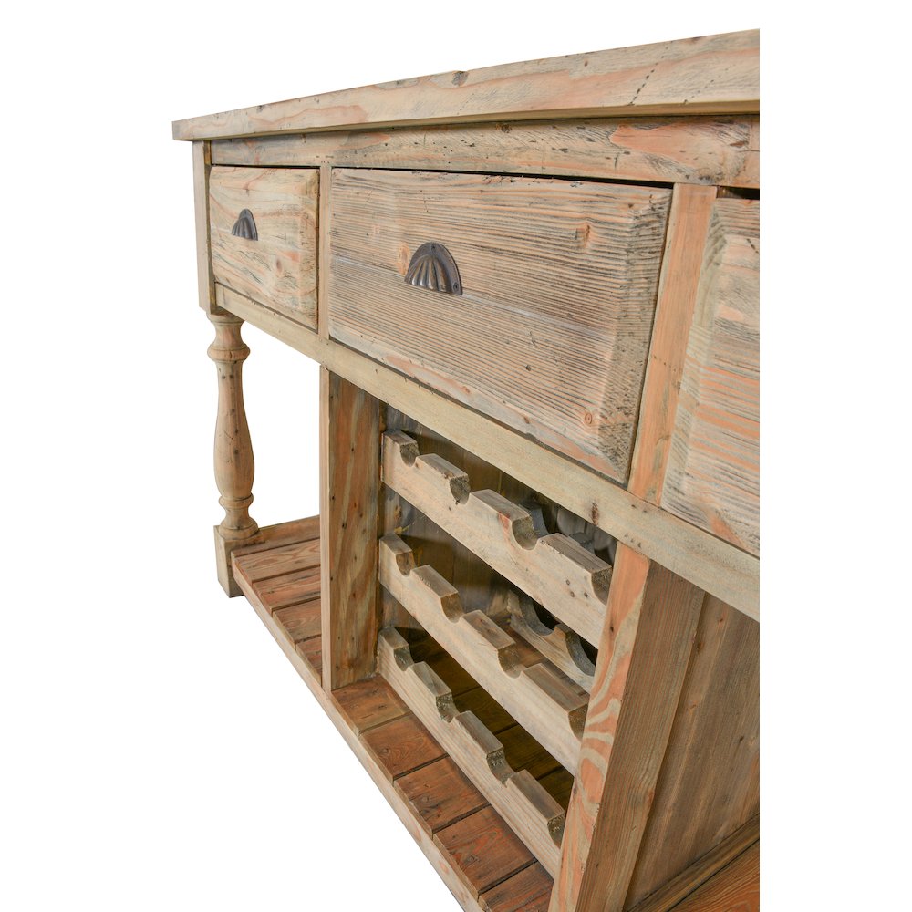 Farmhouse Console with Wine Rack in All Natural Finish