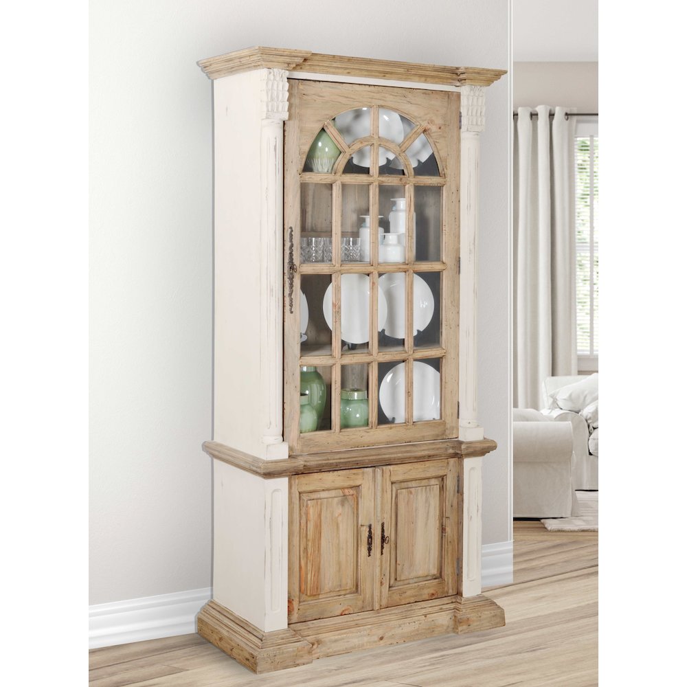Farmhouse Tall Cabinet Hutch in White Chalk and Natural