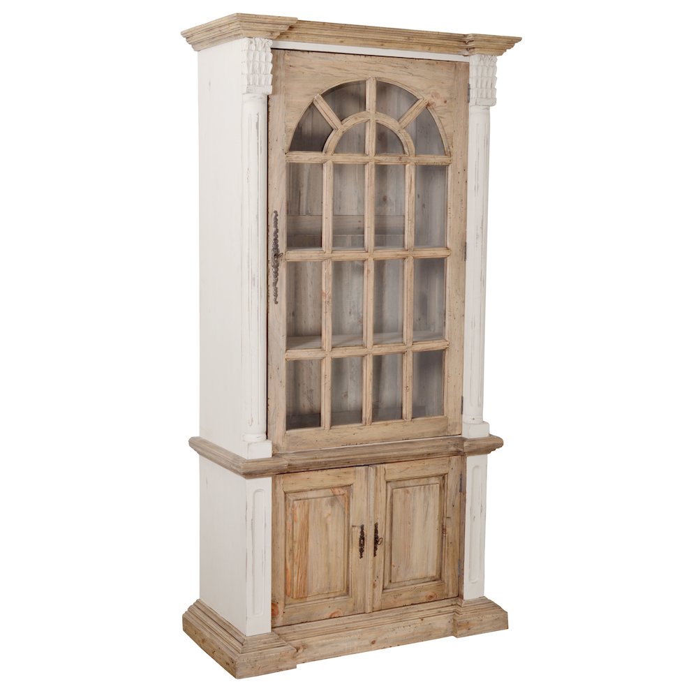 Farmhouse Tall Cabinet Hutch in White Chalk and Natural
