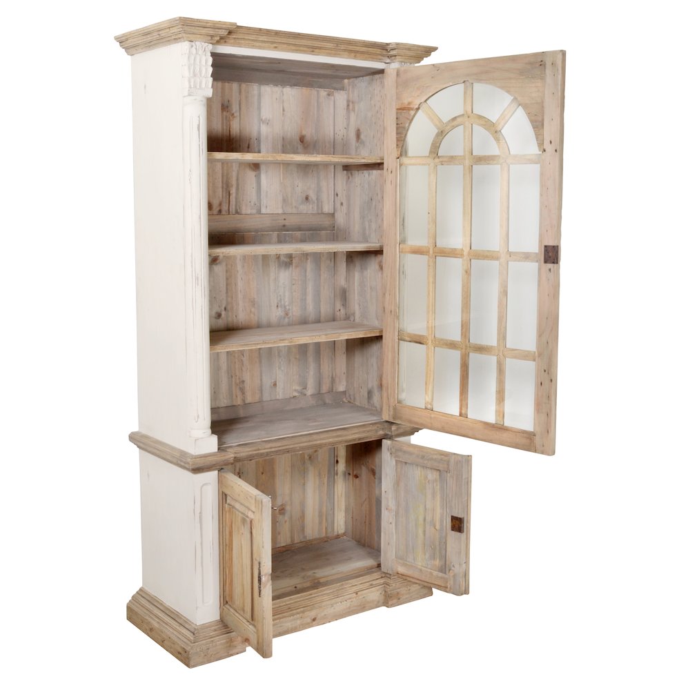 Farmhouse Tall Cabinet Hutch in White Chalk and Natural