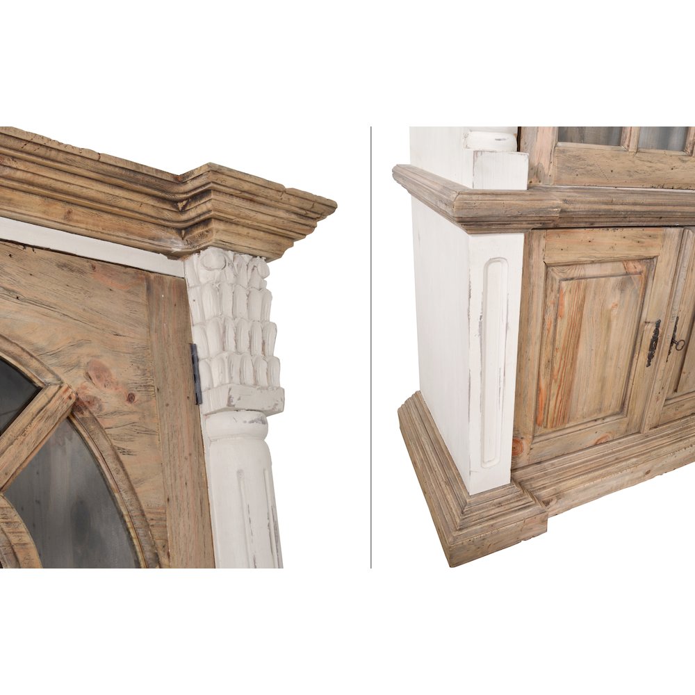 Farmhouse Tall Cabinet Hutch in White Chalk and Natural