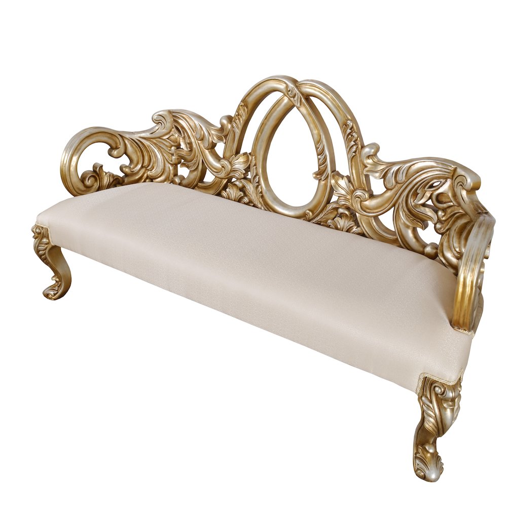 Heavy Carved 3 Seat Bed Bench-Platine