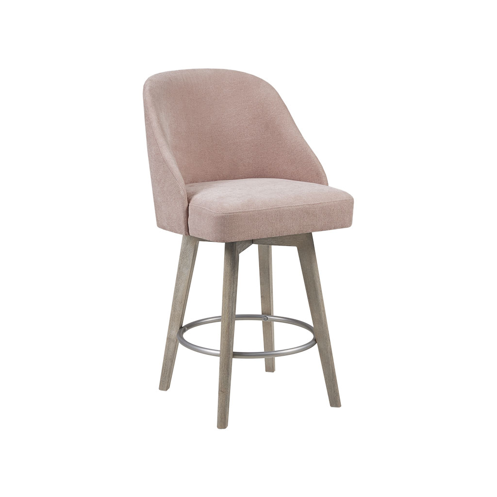 Pearce Swivel Upholstered Counter Stool with Solid Wood Legs & Metal Footrest