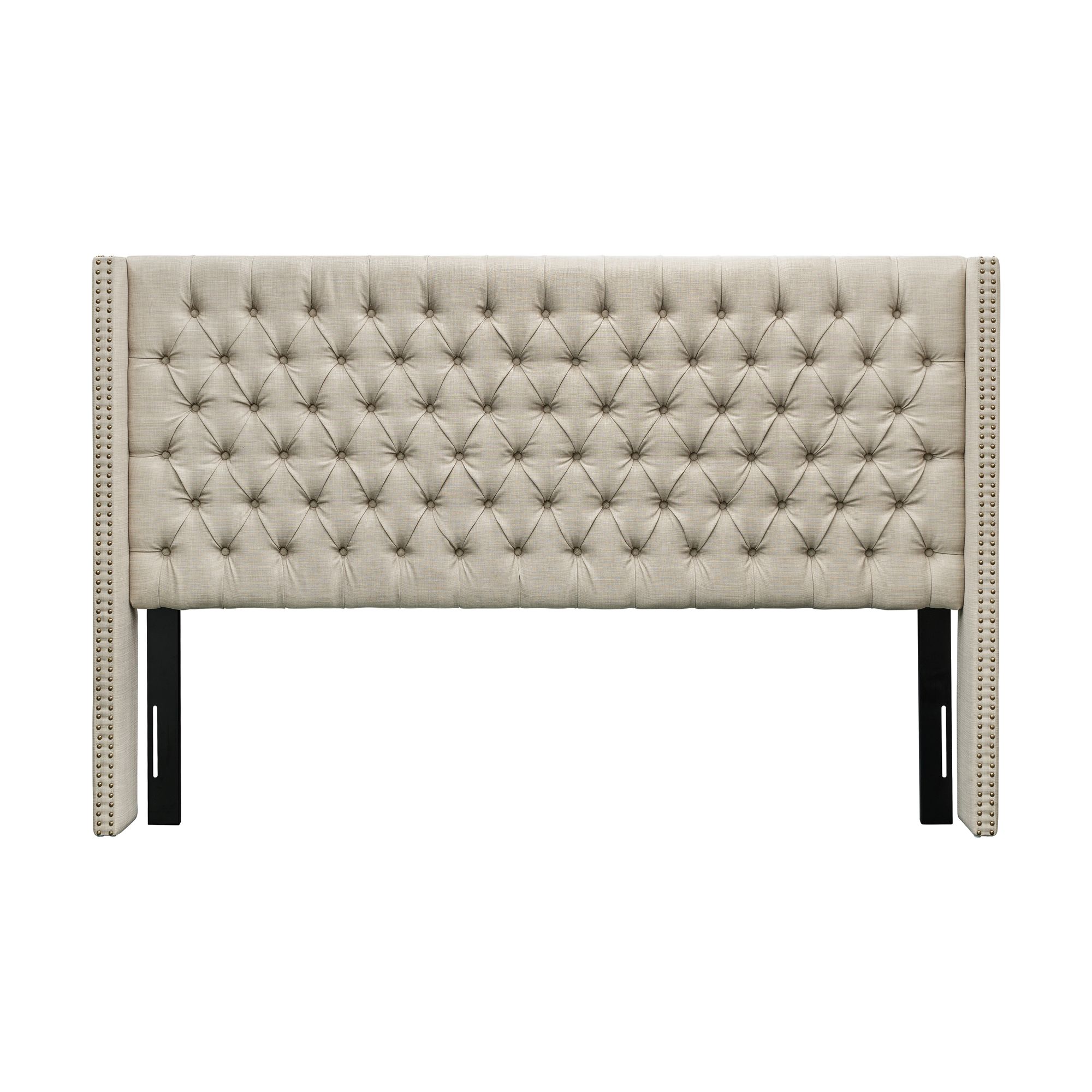 Amelia Upholstered Wingback Headboard with Button Tufting & Nailhead Trim