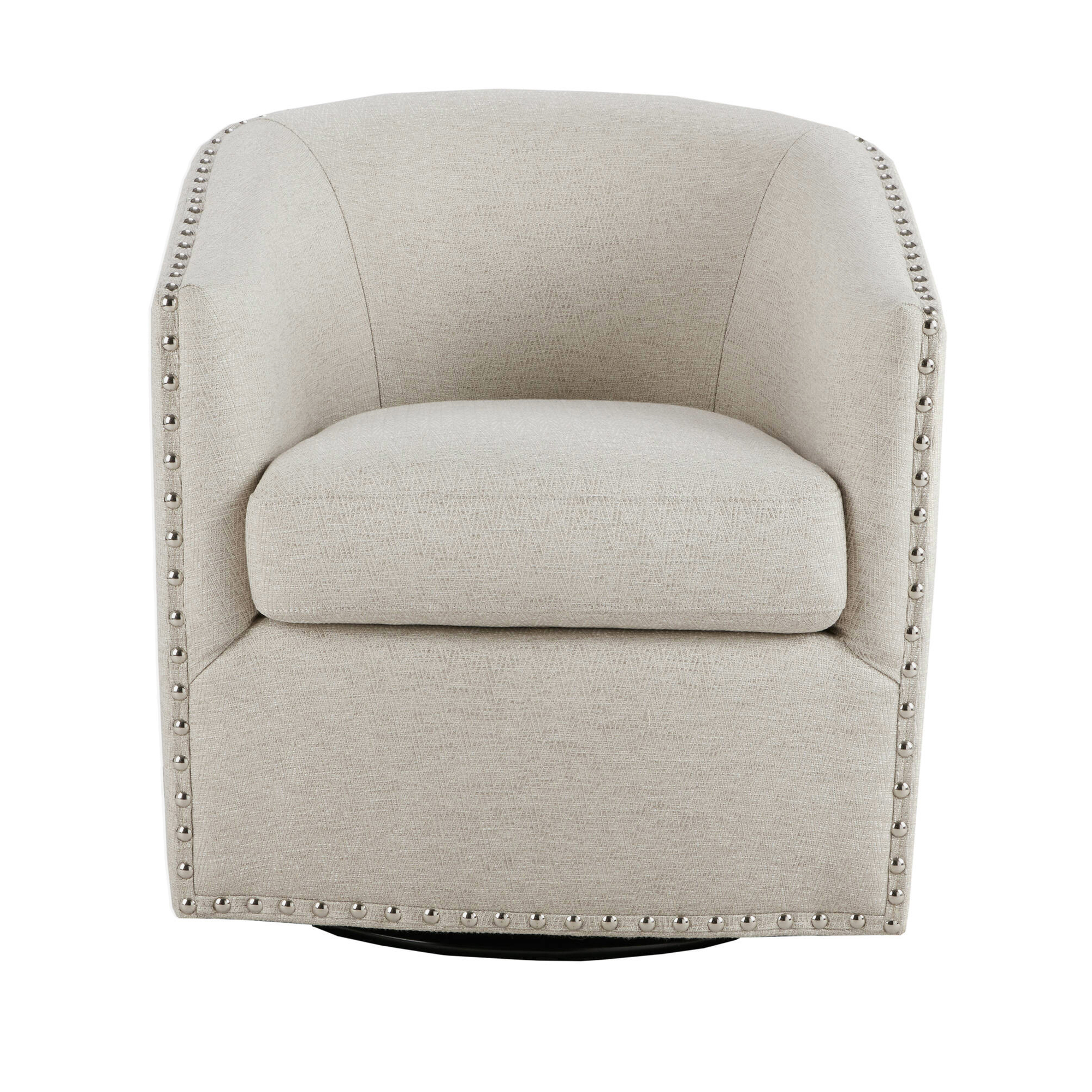 Tyler Upholstered Swivel Barrel Chair with Nailheads