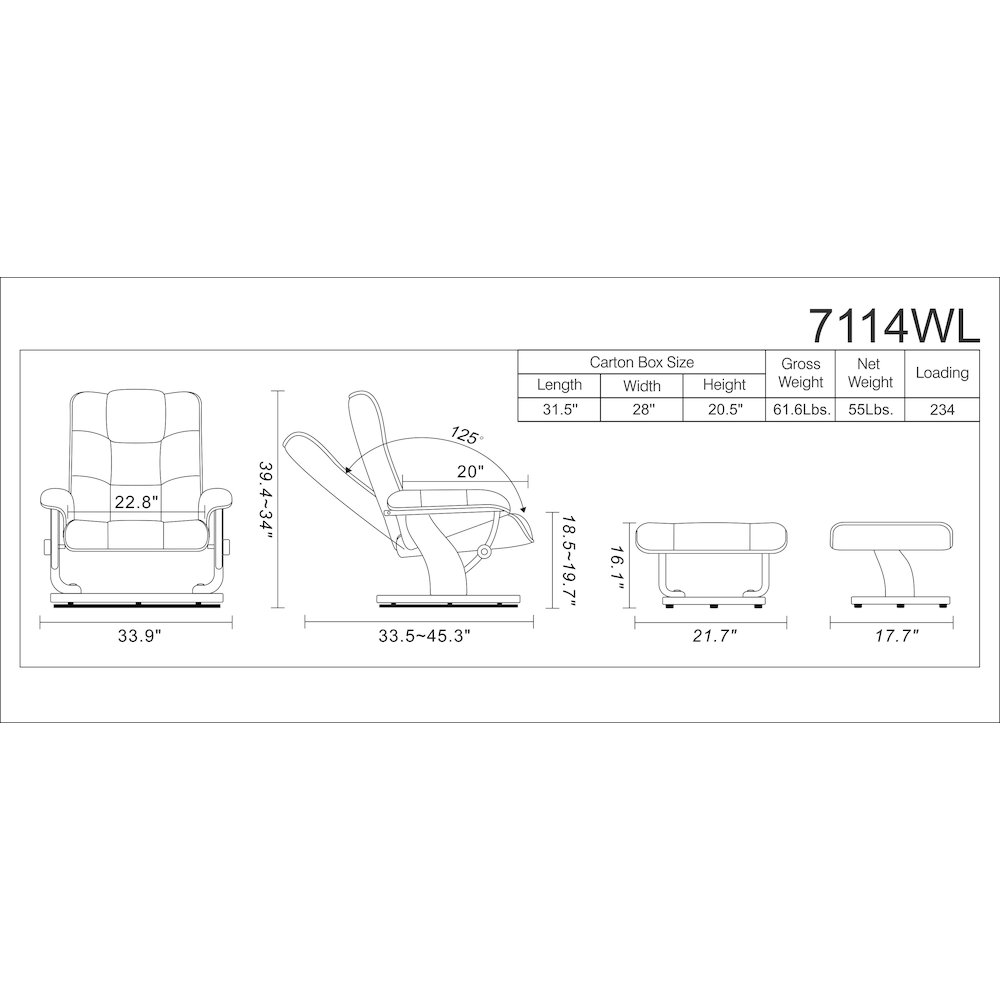 Scandinavian style leather / vinyl match recline chair & matching ottoman