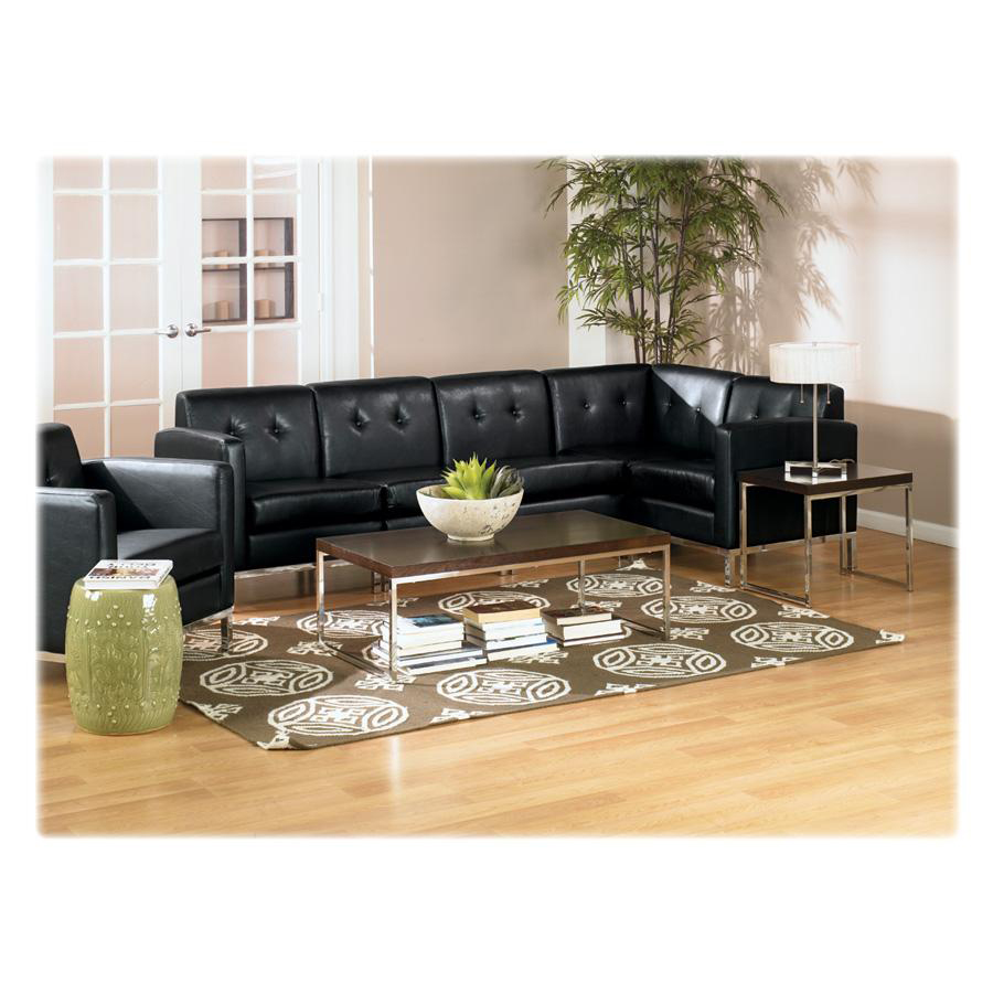 Ave Six Wall Street Armless Chair – Faux Leather Black Seat – Four-legged Base – Black – 23″ Width x 28″ Depth x 30″ Height