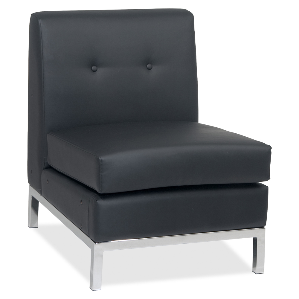 Ave Six Wall Street Armless Chair – Faux Leather Black Seat – Four-legged Base – Black – 23″ Width x 28″ Depth x 30″ Height
