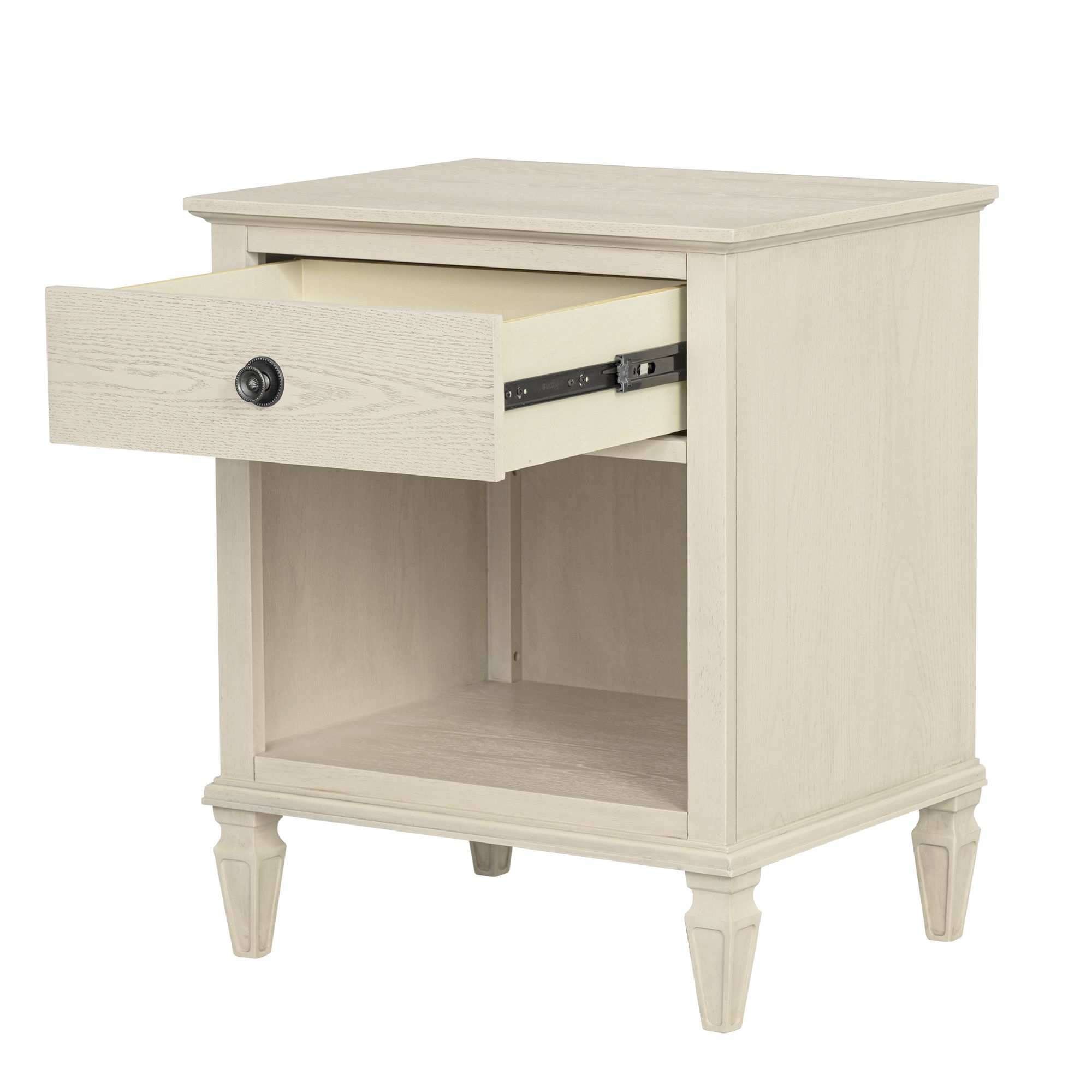 Victoria one-drawer wood nightstand with shelf
