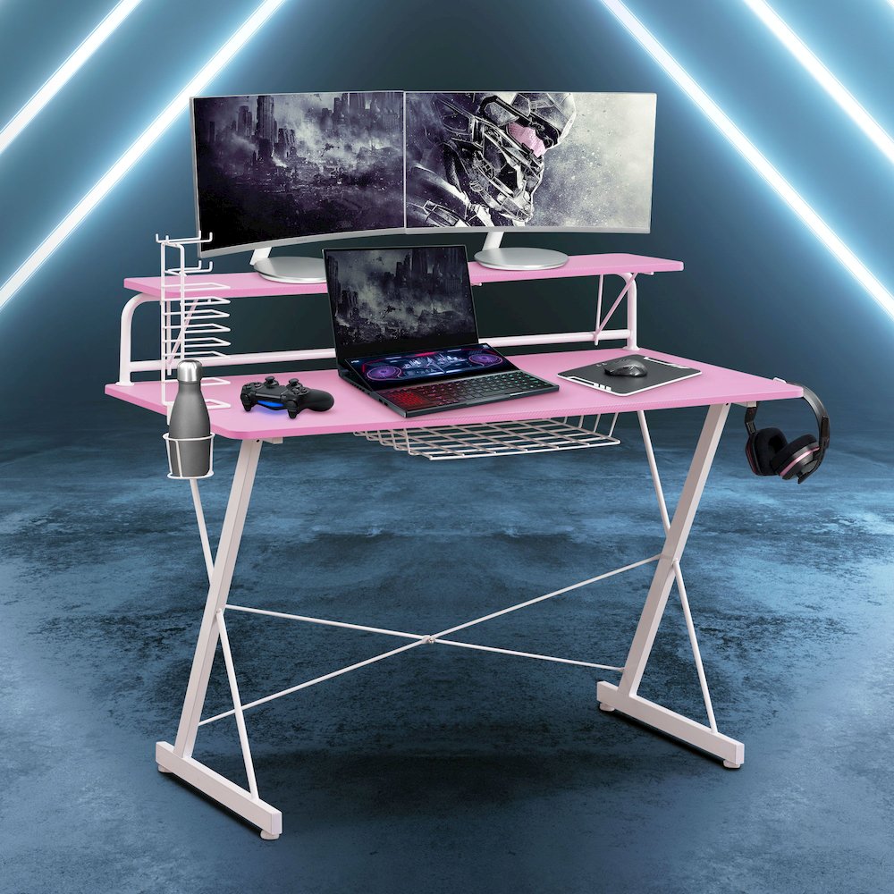 Techni Sport TS-200 Carbon Computer Gaming Desk with Shelving