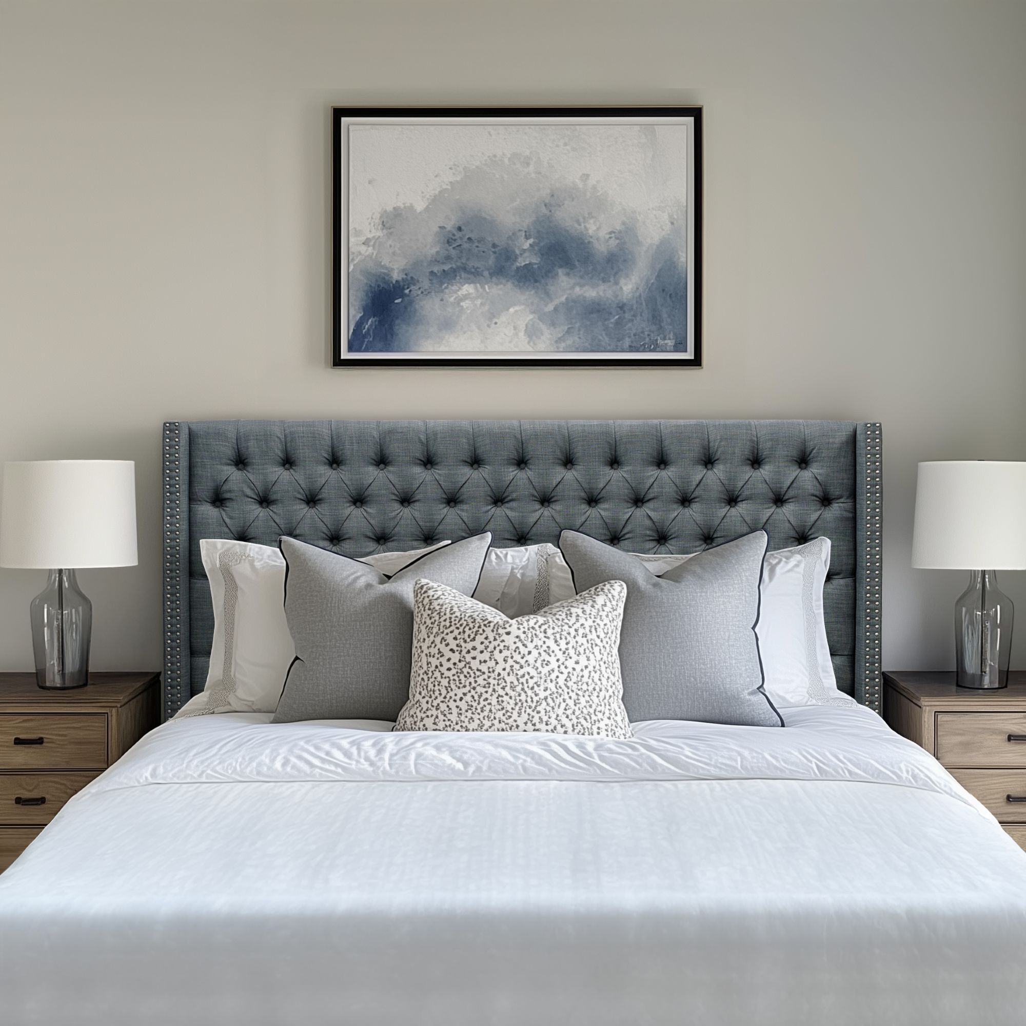 Amelia Upholstered Wingback Headboard with Button Tufting & Nailhead Trim