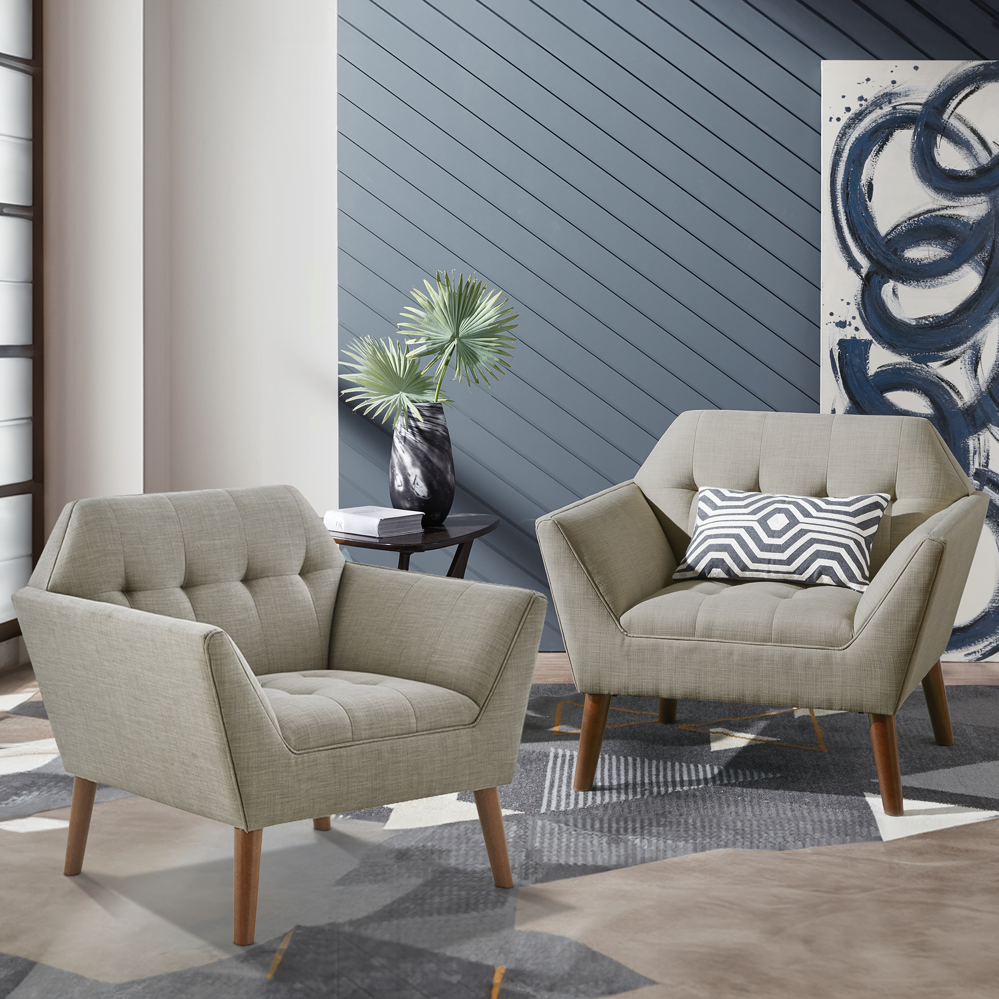 Newport Wide Mid-Century Modern Lounge Chair Set of 2