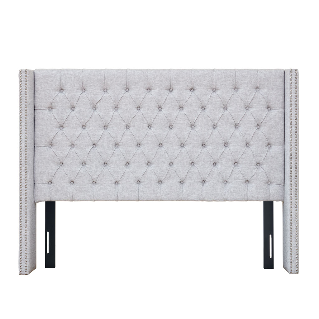 Amelia Upholstered Wingback Headboard with Button Tufting & Nailhead Trim