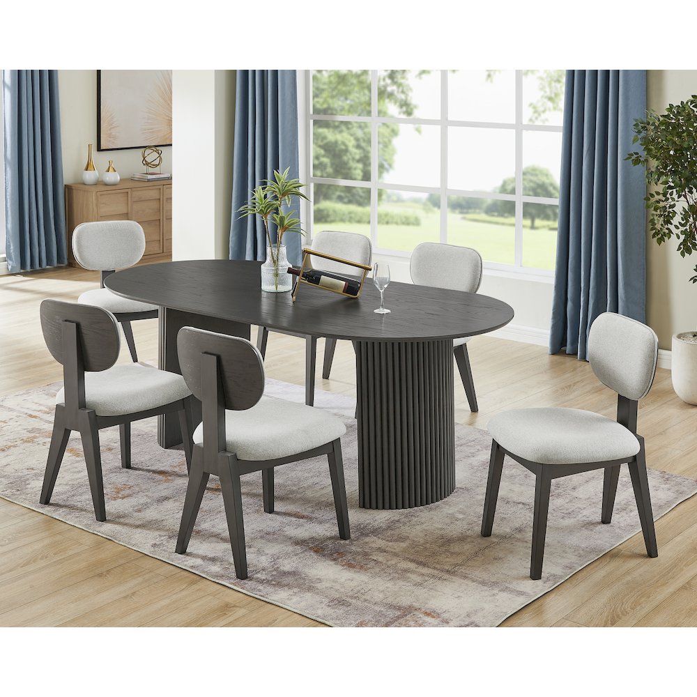 Valencia 7-Piece 80″ Oval Gray Oak Finish Dining Set with Dual Pedestal Base