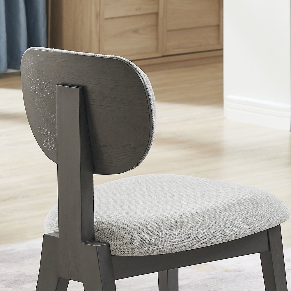 Valencia Set of 2 Light Gray Fabric Upholstered Dining Chairs with Wood Frame