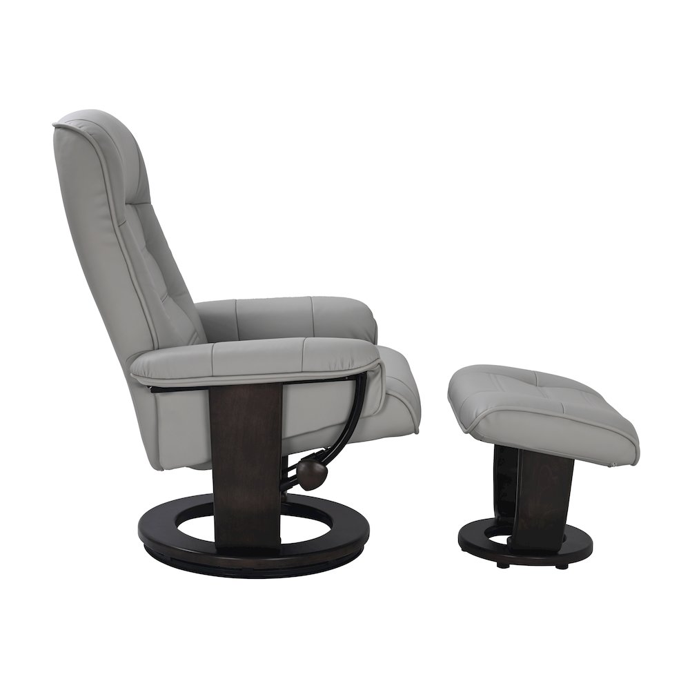 Scandinavian style leather / vinyl match recline chair & matching ottoman