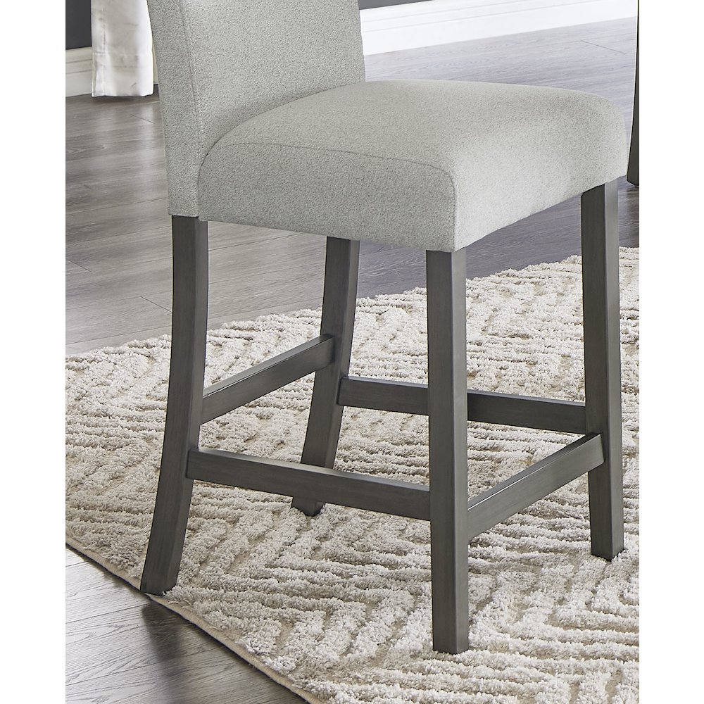 Selena Set of 2 Light Gray Fabric Counter Chairs with Gray Wood Frame & Footrest