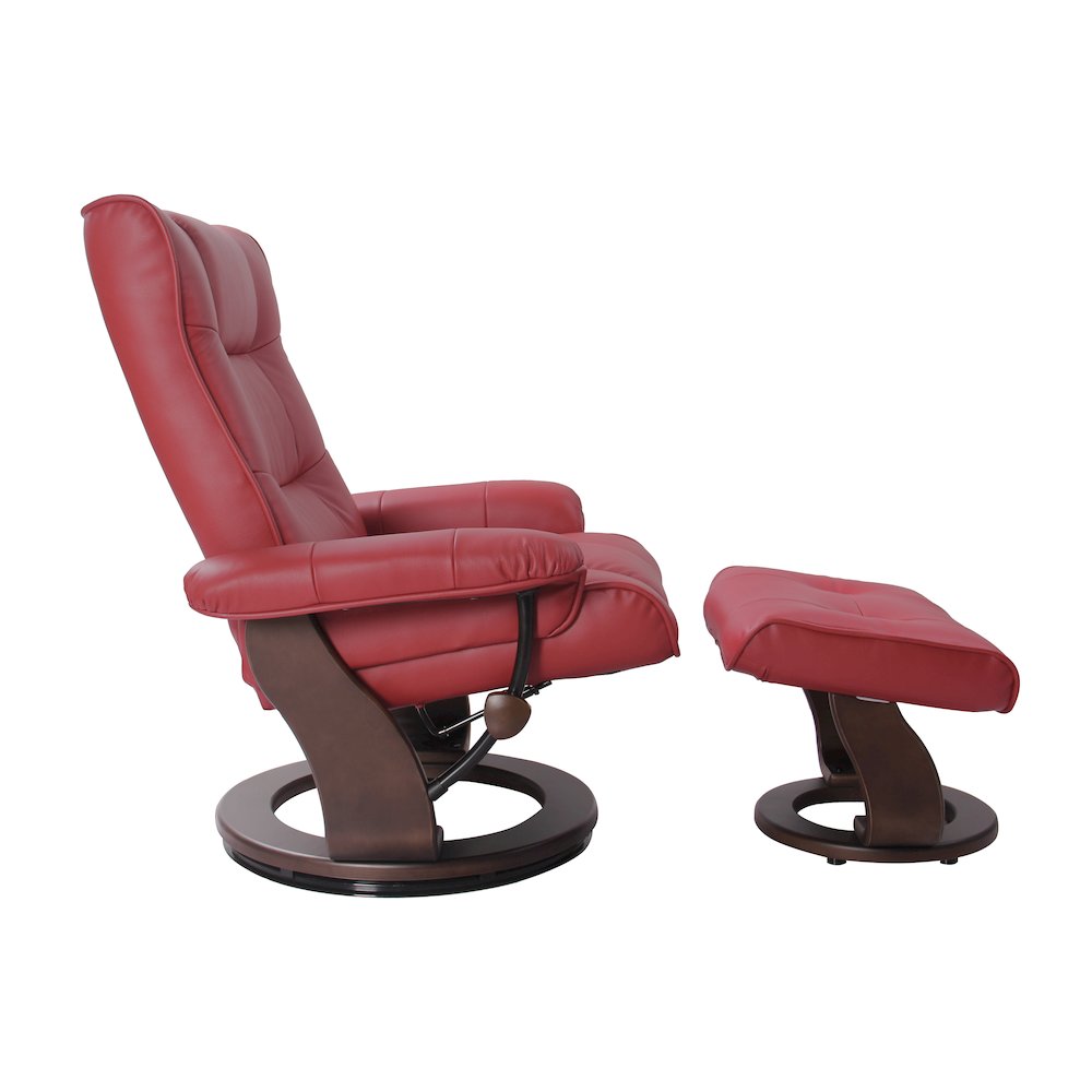 Scandinavian style leather / vinyl match recline chair & matching ottoman