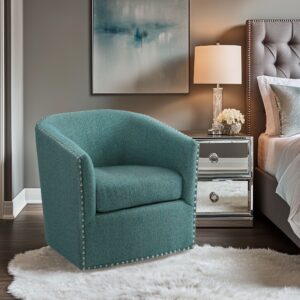 Tyler Upholstered Swivel Barrel Chair with Nailheads from Madison Park in  Teal Multi. Tyler Upholstered Swivel Barrel Chair with Nailheads from Madison Park in  Teal Multi. Tyler Upholstered Swivel Barrel Chair with Nailheads from Madison Park in  Teal Multi. Tyler Upholstered Swivel Barrel Chair with Nailheads from Madison Park in  Teal Multi. Tyler Upholstered Swivel Barrel Chair with Nailheads from Madison Park in  Teal Multi.