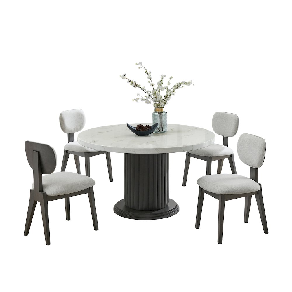 Valencia 5-Piece 54″ Round White Faux Marble Dining Set
