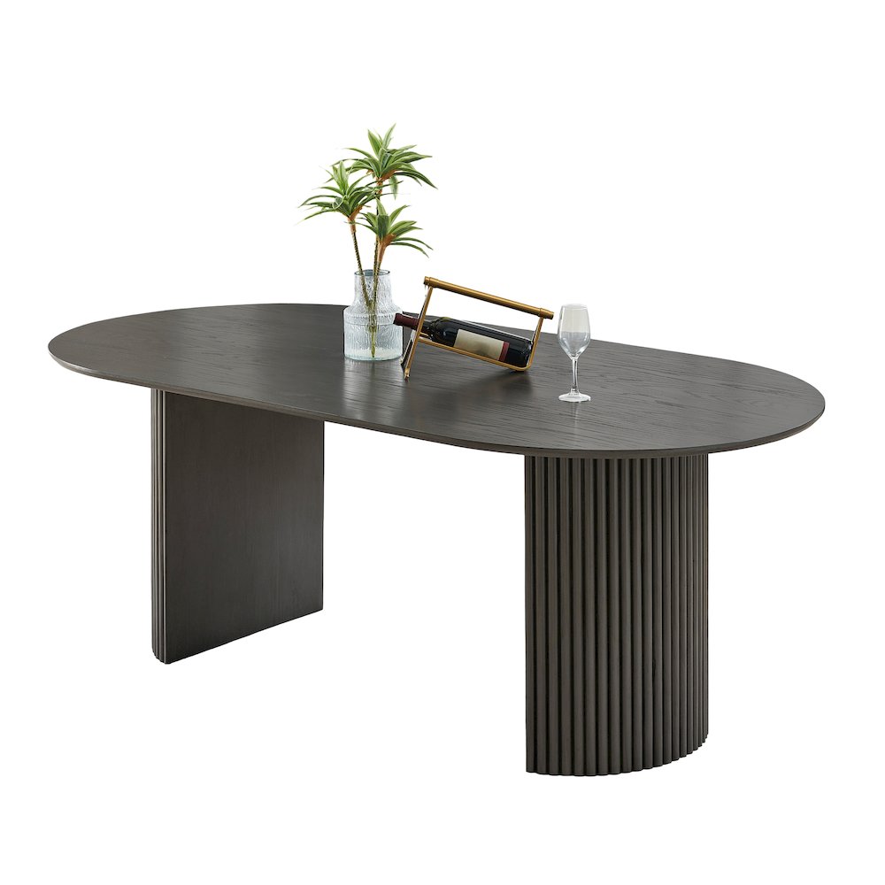 Valencia 80″ Oval Gray Oak Finish Dining Table with Dual Pedestal Base – Seats 6