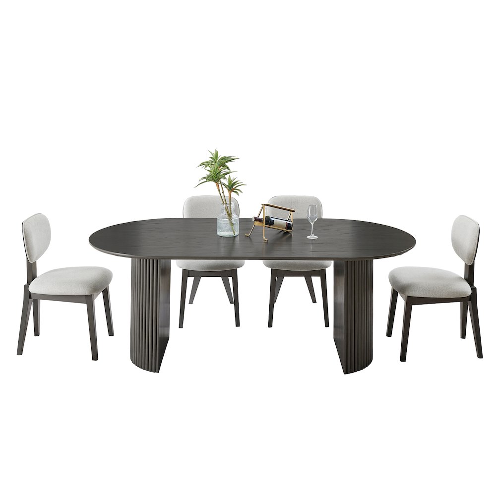 Valencia 5-Piece 80″ Oval Gray Oak Finish Dining Set with Dual Pedestal Base