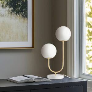 Zusa Metal 2-Light Globe Table Lamp from 510 Design in  Gold/White. Zusa Metal 2-Light Globe Table Lamp from 510 Design in  Gold/White. Zusa Metal 2-Light Globe Table Lamp from 510 Design in  Gold/White. Zusa Metal 2-Light Globe Table Lamp from 510 Design in  Gold/White. Zusa Metal 2-Light Globe Table Lamp from 510 Design in  Gold/White.