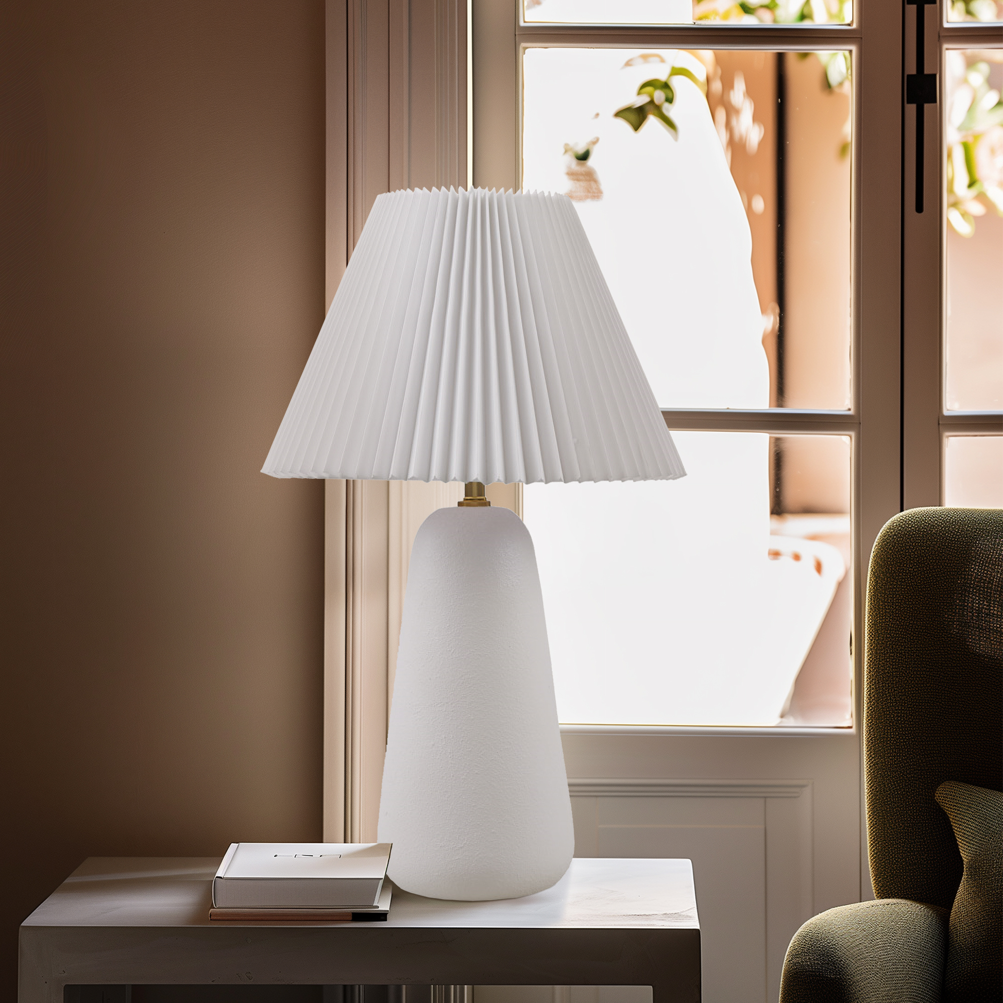 Veluna Textured Ceramic Table Lamp with Fluted Fabric Shade