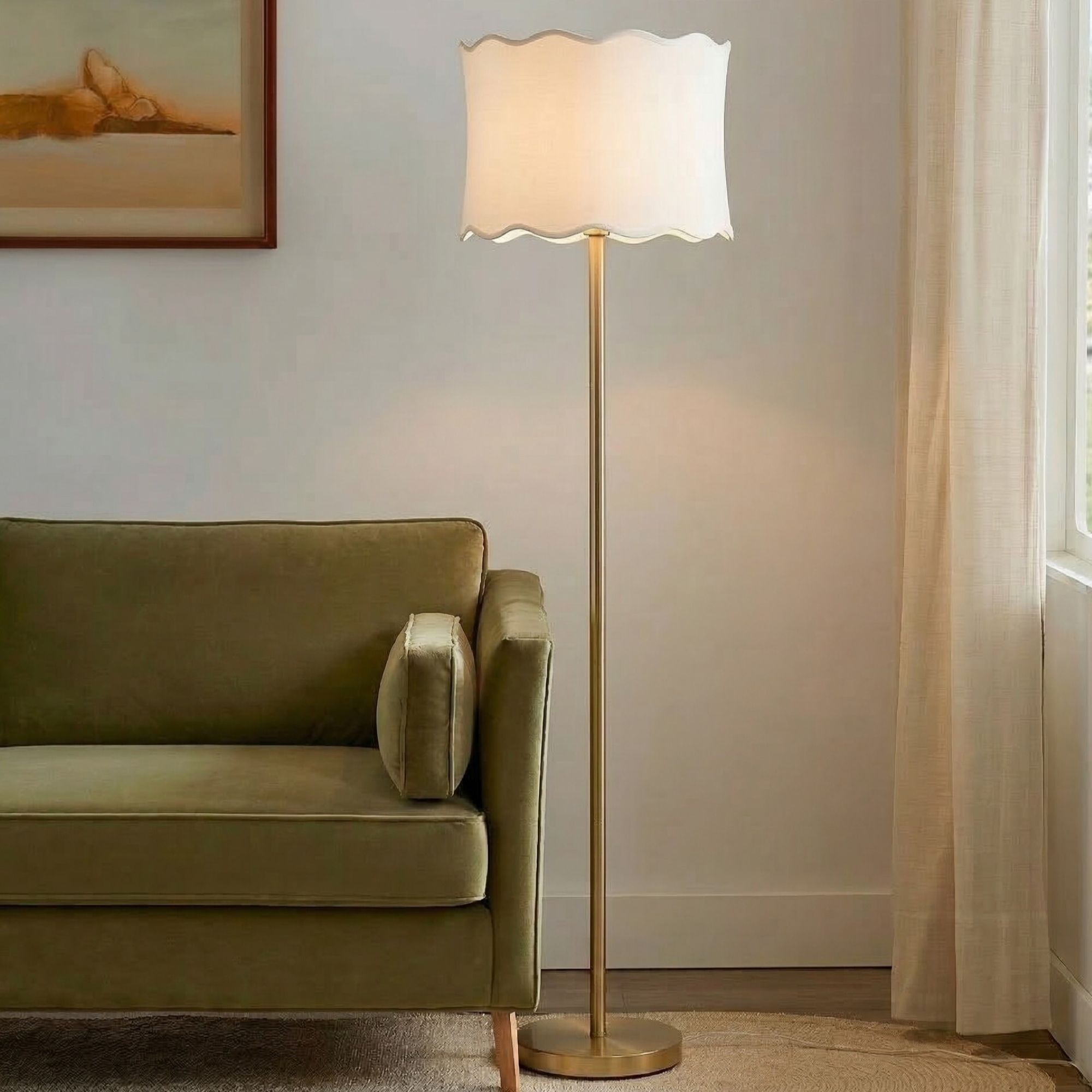Vesta Dimmable Floor Lamp with Fabric Scalloped Shade