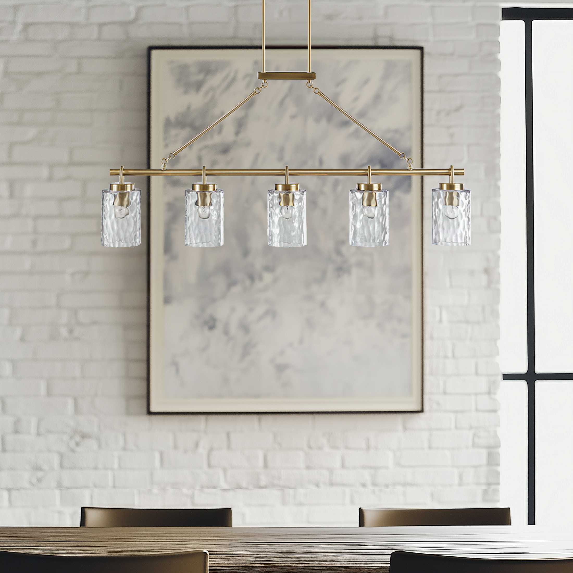 Curiana 5-light Linear Chandelier with Textured Glass Shades