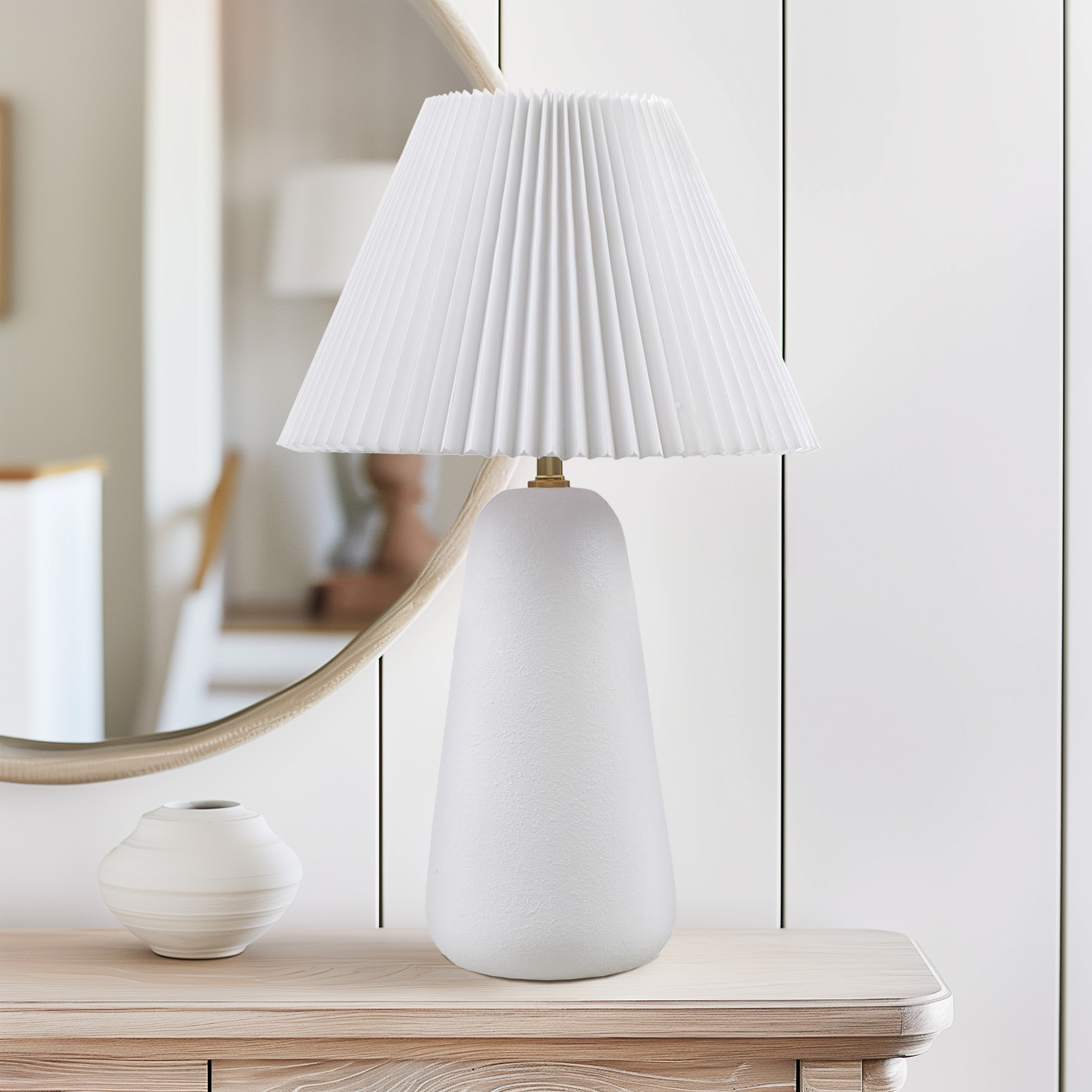 Veluna Textured Ceramic Table Lamp with Fluted Fabric Shade