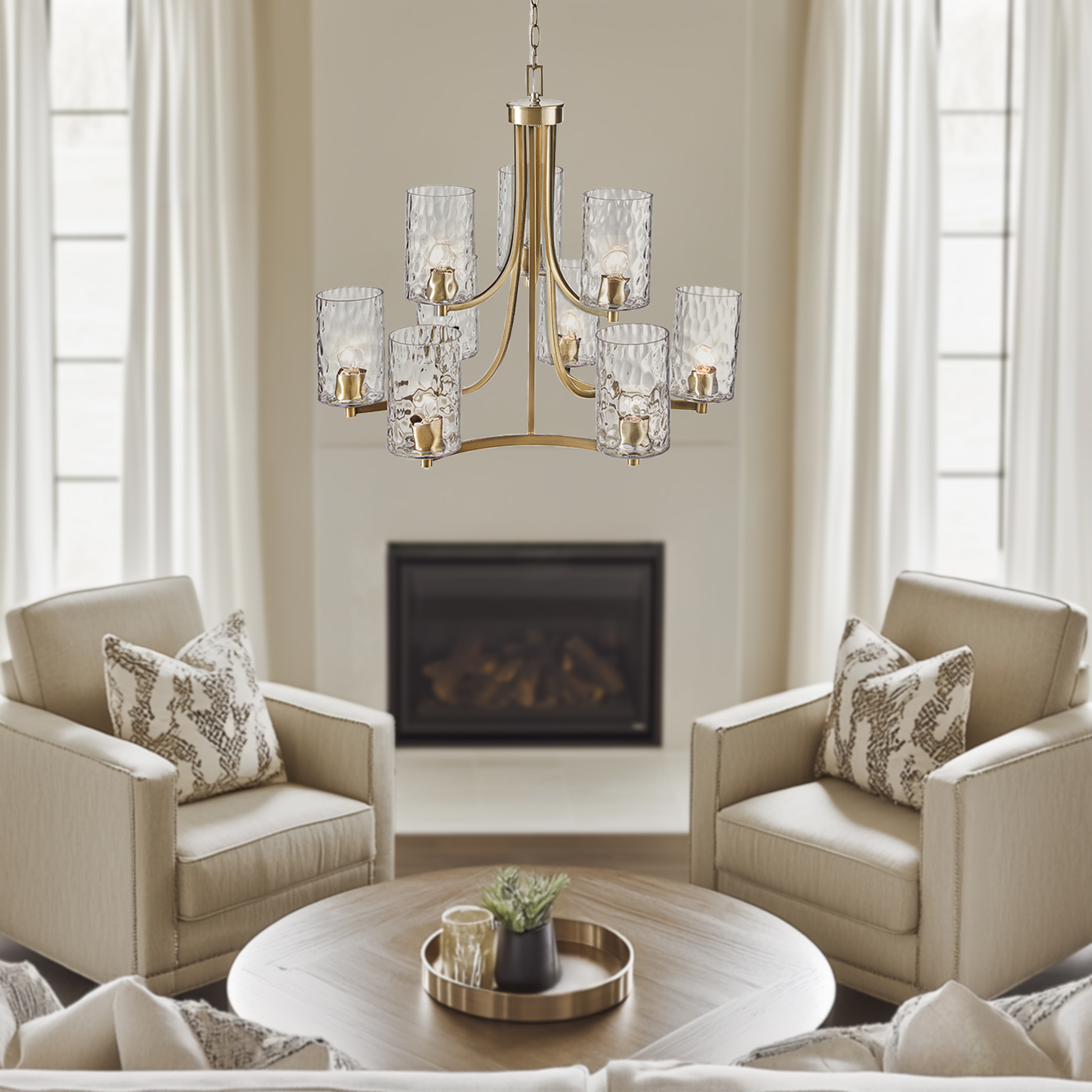 Opulentia 9-light Round Tiered Chandelier with Textured Glass Shades