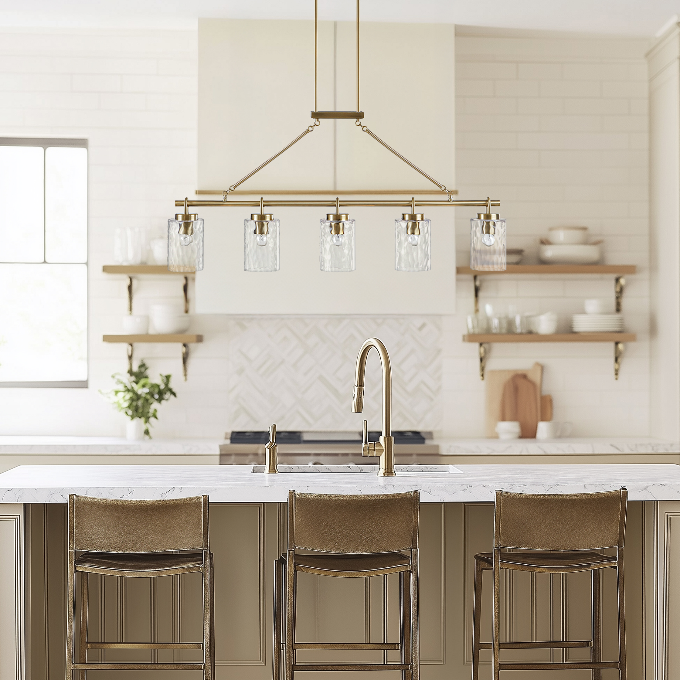 Curiana 5-light Linear Chandelier with Textured Glass Shades