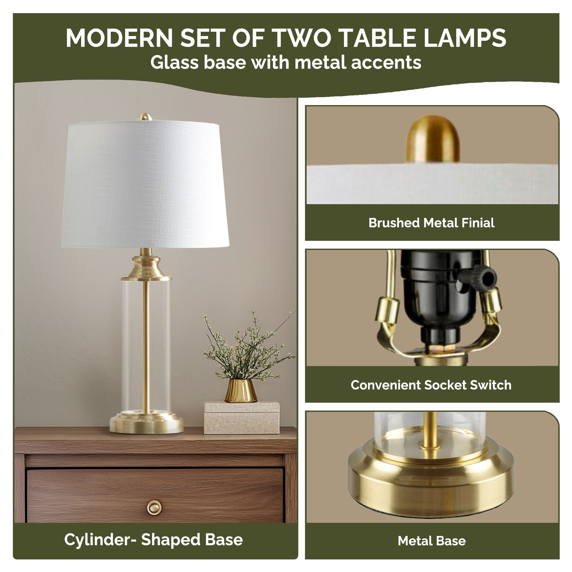 Clarity Glass Cylinder Table Lamp Set of 2