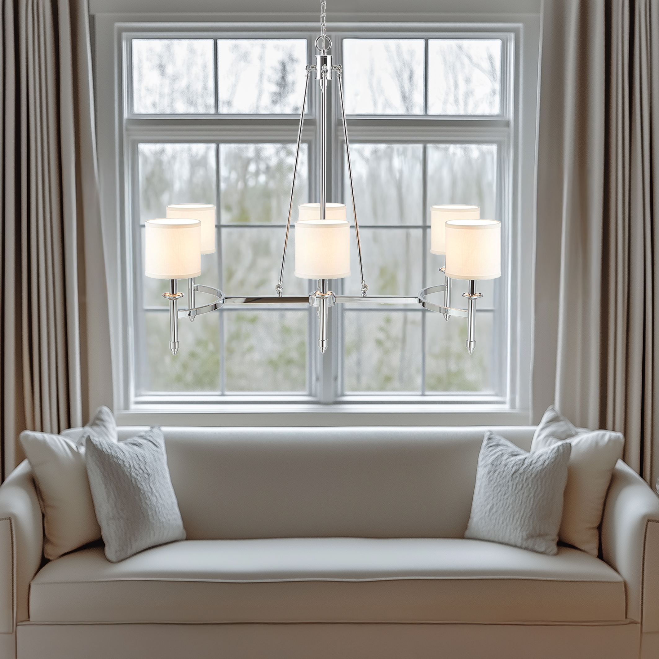 Elegenza 6-light Chandelier with Fabric Drum Shades