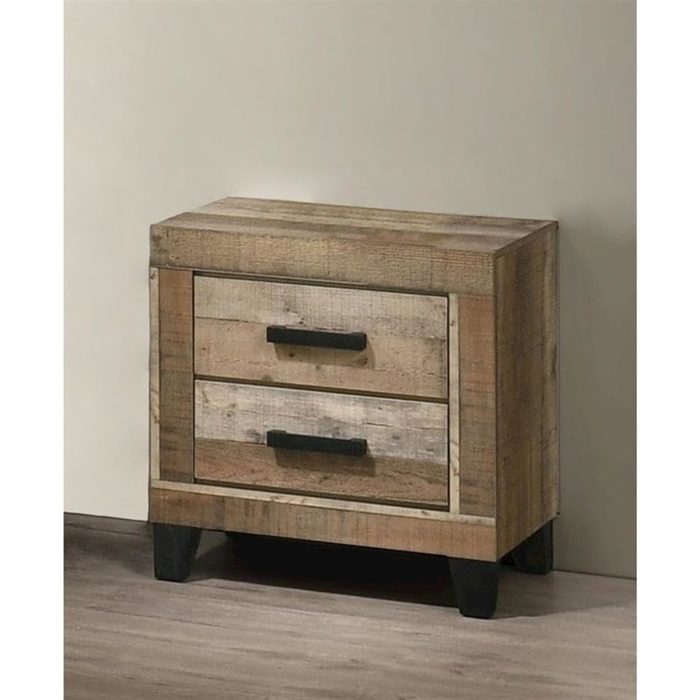 Weathered Brown Pine 2-Drawers Nightstand