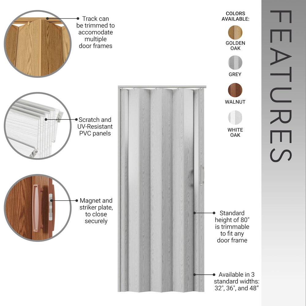 48 W PVC Foldable Accordion Doors or Privacy Room Divider for Internal Use