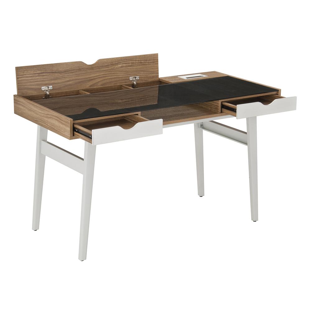 Compact Computer Desk with Multiple Storage. Color: Walnut