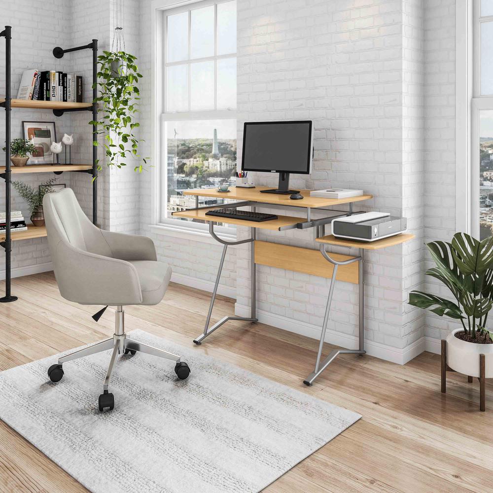 Compact Computer Desk With Side Shelf And Keyboard Panel. Color: Cherry