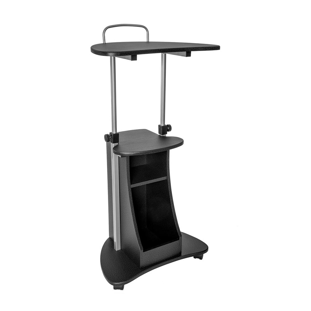 Rolling Adjustable Height Laptop Cart With Storage. Color: Graphite