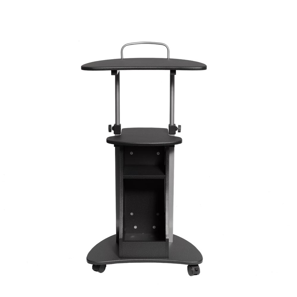 Rolling Adjustable Height Laptop Cart With Storage. Color: Graphite
