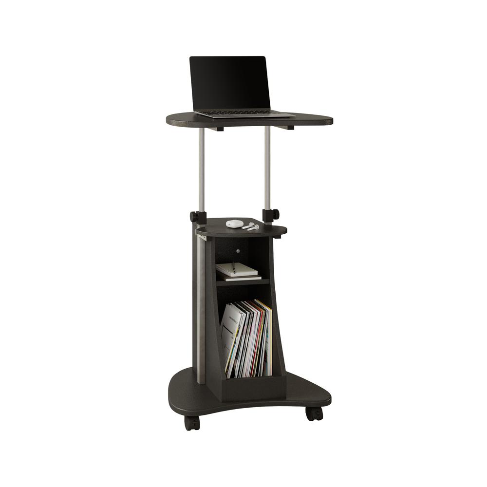 Rolling Adjustable Height Laptop Cart With Storage. Color: Graphite