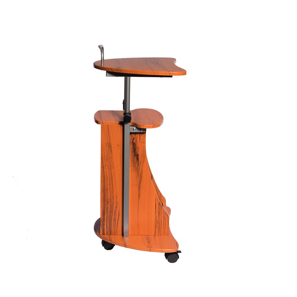 Rolling Adjustable Height Laptop Cart With Storage. Color: Woodgrain